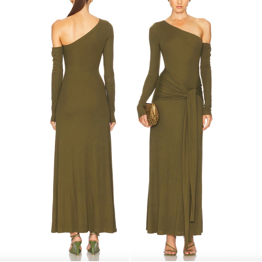 SEVEN WONDERS Bianca One Shoulder Maxi Dress in Army Green